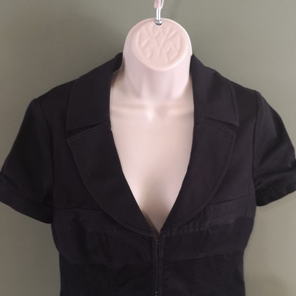 Nine West Short Sleeve Deep V Collared Fitted Eyelet Front Blazer Sz 6 w Pockets - Picture 5 of 11